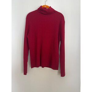 L.L. Bean Women's 100% Merino Wool Ribbed Knit Red Turtleneck Size Large